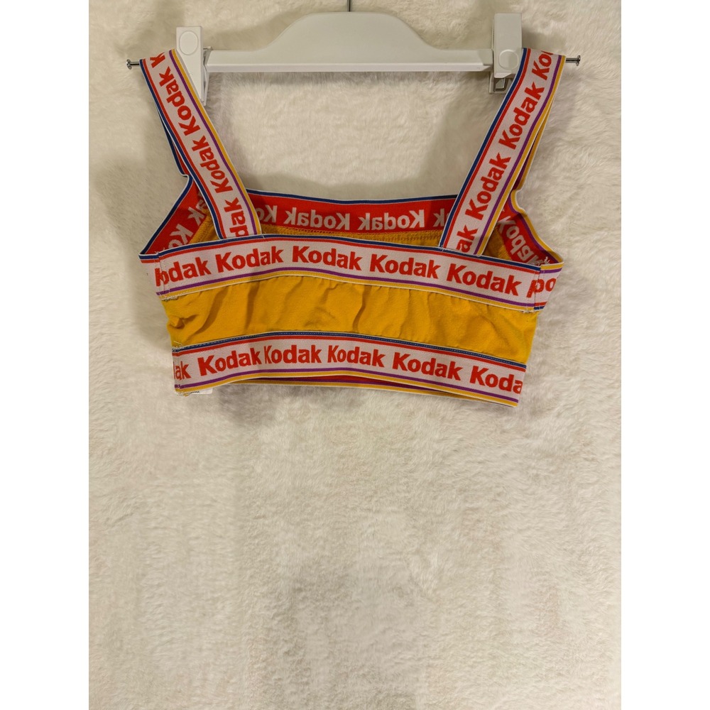 Kodak Yellow Logo Tape Bralette Sports Bra‎ Crop Top Small - Picture 4 of 8